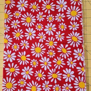 Vintage "Crazy Daisy" Daisies on Red Background 1 Yard by 44 Wide